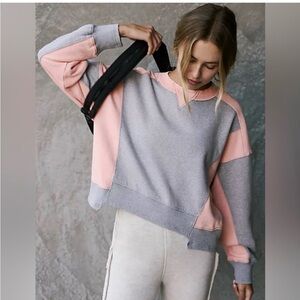 Free People Colorblock Intercept Sweatshirt - Pink & Gray (Heather & Melon) XS
